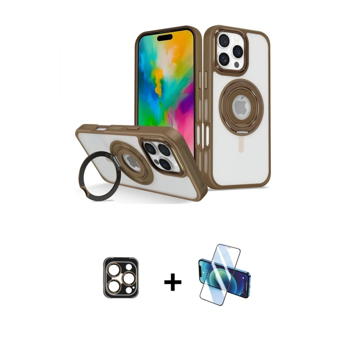 MARSİLYAN™- iPhone 16 Pro Max Kılıf Nova Minimal Serisi - Siyah 3D Antistatik Seramik Nano Ekran Koruyucu + PVD Metal Kamera Lens - GD