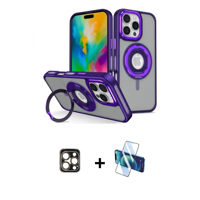 MARSİLYAN™- iPhone 16 Pro Max Kılıf Nova Minimal Serisi - Siyah 3D Antistatik Seramik Nano Ekran Koruyucu + PVD Metal Kamera Lens - GD
