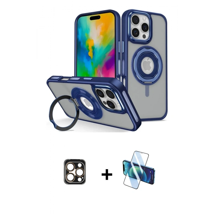 MARSİLYAN™- iPhone 16 Pro Max Kılıf Nova Minimal Serisi - Siyah 3D Antistatik Seramik Nano Ekran Koruyucu + PVD Metal Kamera Lens - GD