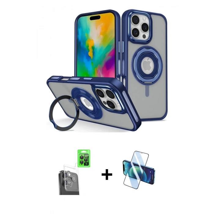 MARSİLYAN™- iPhone 16 Pro Max Kılıf Nova Minimal Serisi - Siyah 3D Antistatik Seramik Nano Ekran Koruyucu + Siyah Raze Metal Kamera Lens