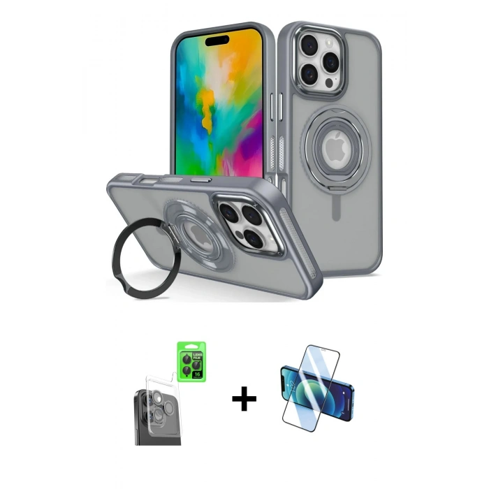 MARSİLYAN™- iPhone 16 Pro Max Kılıf Nova Minimal Serisi - Siyah 3D Antistatik Seramik Nano Ekran Koruyucu + Siyah Raze Metal Kamera Lens