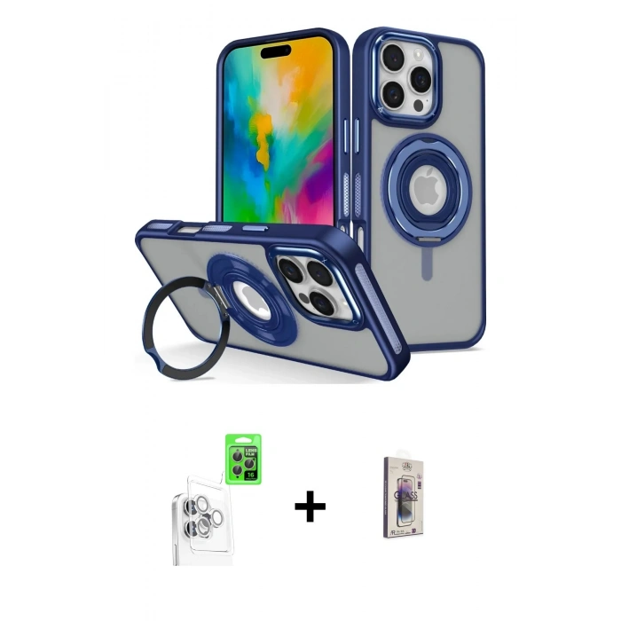 MARSİLYAN™- iPhone 16 Pro Max Kılıf Nova Minimal Serisi - Siyah Bilvis 3D Cam Ekran Koruyucu + Raze Metal Kamera Lens - BZ