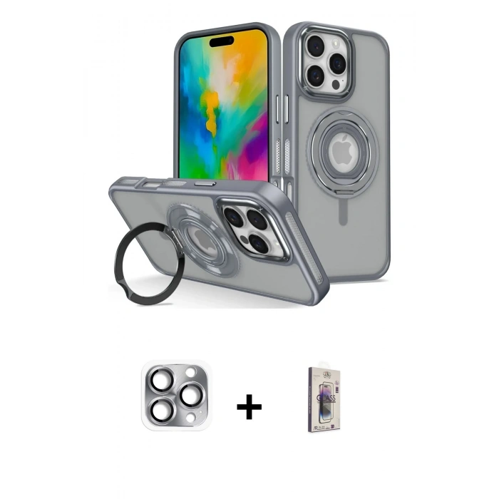 MARSİLYAN™- iPhone 16 Pro Max Kılıf Nova Minimal Serisi - Siyah Bilvis 3D Cam Ekran Koruyucu + Pers Alüminyum Kamera Lens - GI