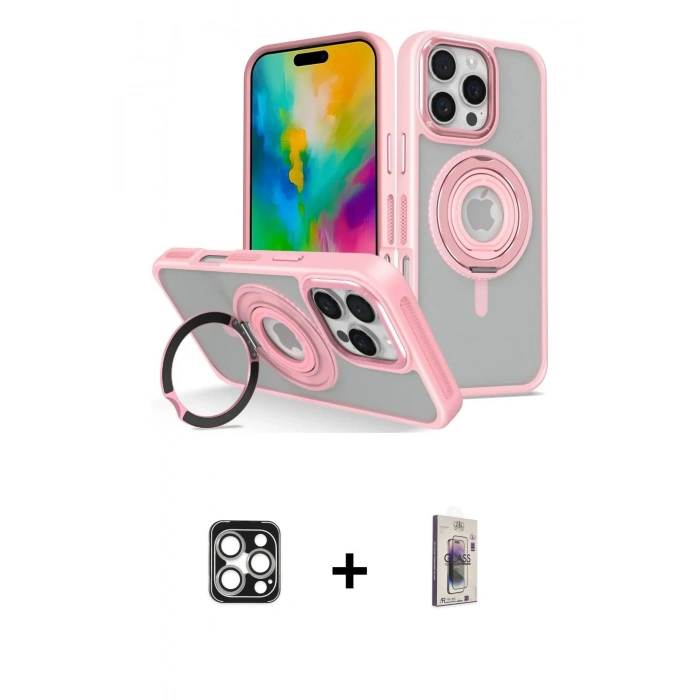 MARSİLYAN™- iPhone 16 Pro Max Kılıf Nova Minimal Serisi - Siyah Bilvis 3D Cam Ekran Koruyucu + Gümüş PVD Metal Kamera Lens