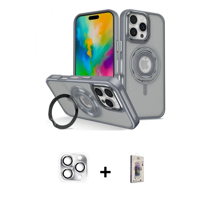 MARSİLYAN™- iPhone 16 Pro Max Kılıf Nova Minimal Serisi - Siyah Bilvis 3D Cam Ekran Koruyucu + Pers Alüminyum Kamera Lens - GS