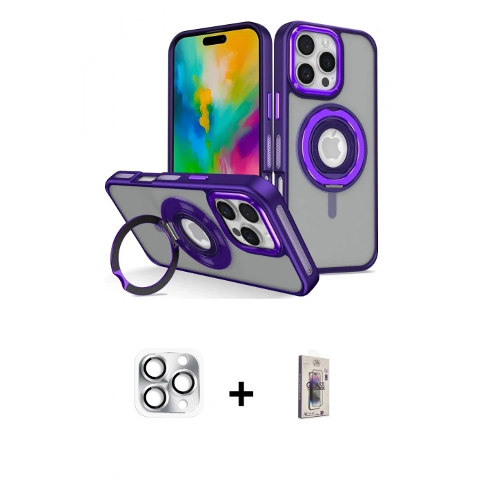 MARSİLYAN™- iPhone 16 Pro Max Kılıf Nova Minimal Serisi - Siyah Bilvis 3D Cam Ekran Koruyucu + Pers Alüminyum Kamera Lens - GS