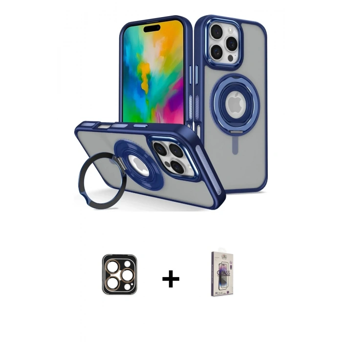 MARSİLYAN™- iPhone 16 Pro Max Kılıf Nova Minimal Serisi - Siyah Bilvis 3D Cam Ekran Koruyucu + PVD Metal Kamera Lens - GD