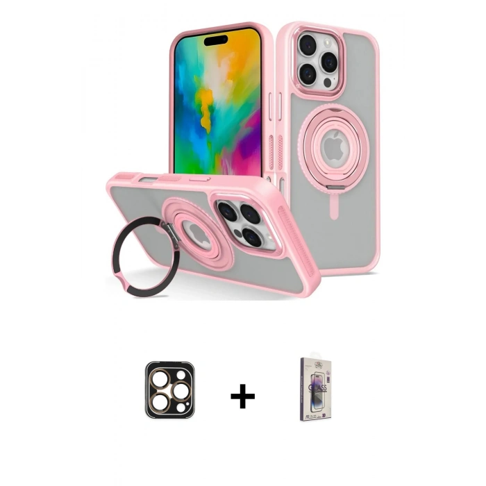 MARSİLYAN™- iPhone 16 Pro Max Kılıf Nova Minimal Serisi - Siyah Bilvis 3D Cam Ekran Koruyucu + PVD Metal Kamera Lens - GD