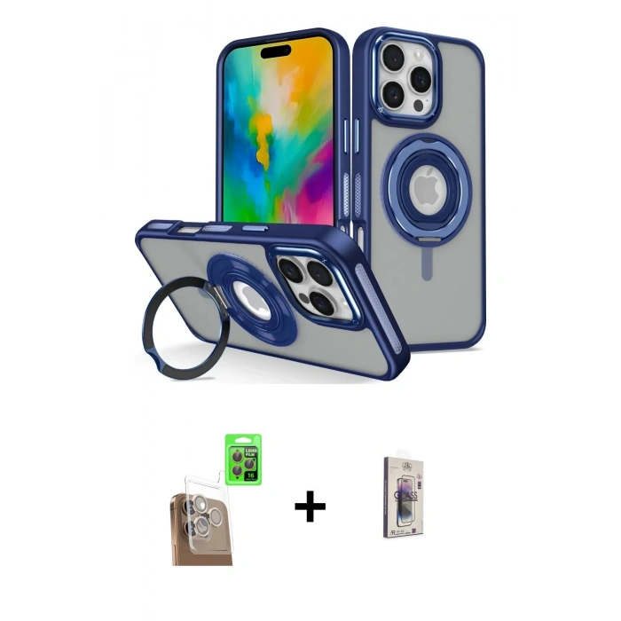 MARSİLYAN™- iPhone 16 Pro Max Kılıf Nova Minimal Serisi - Siyah Bilvis 3D Cam Ekran Koruyucu + Raze Metal Kamera Lens - CLTM