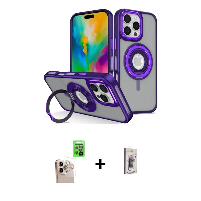 MARSİLYAN™- iPhone 16 Pro Max Kılıf Nova Minimal Serisi - Siyah Bilvis 3D Cam Ekran Koruyucu + Raze Metal Kamera Lens - NLGY