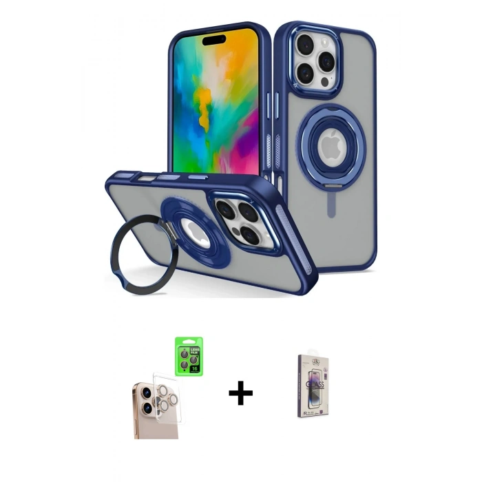 MARSİLYAN™- iPhone 16 Pro Max Kılıf Nova Minimal Serisi - Siyah Bilvis 3D Cam Ekran Koruyucu + Raze Metal Kamera Lens - NLGY