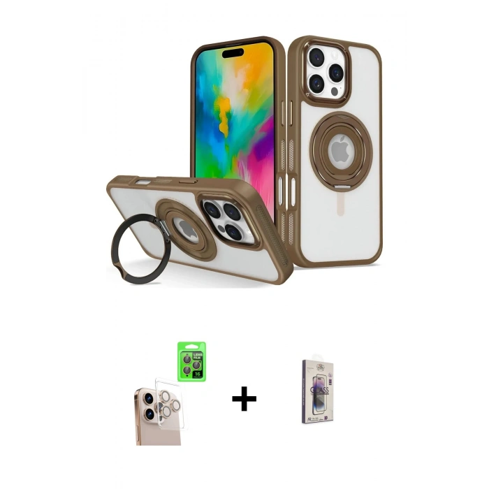 MARSİLYAN™- iPhone 16 Pro Max Kılıf Nova Minimal Serisi - Siyah Bilvis 3D Cam Ekran Koruyucu + Raze Metal Kamera Lens - NLGY