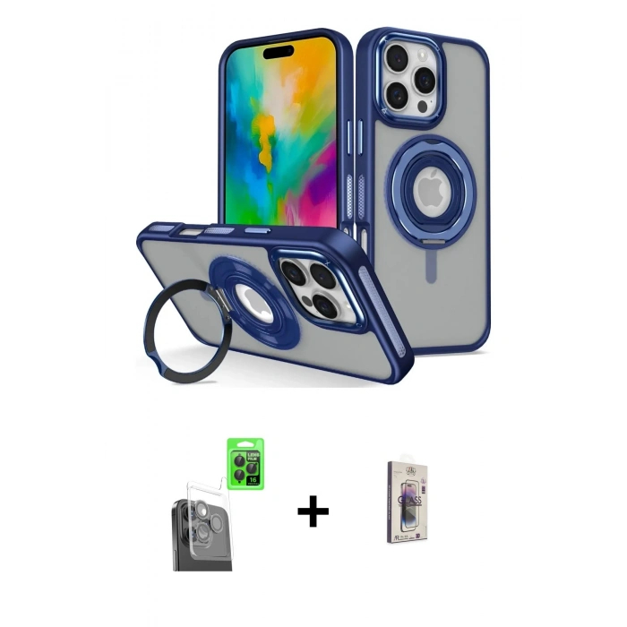MARSİLYAN™- iPhone 16 Pro Max Kılıf Nova Minimal Serisi - Siyah Bilvis 3D Cam Ekran Koruyucu + Raze Metal Kamera Lens - SH