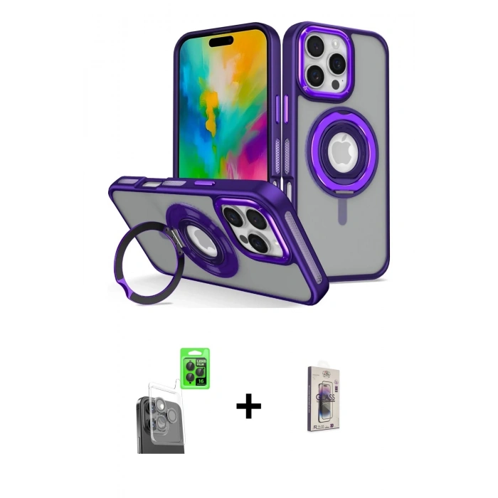MARSİLYAN™- iPhone 16 Pro Max Kılıf Nova Minimal Serisi - Siyah Bilvis 3D Cam Ekran Koruyucu + Raze Metal Kamera Lens - SH