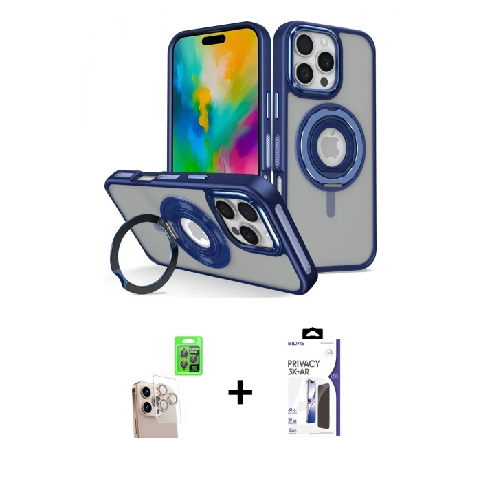 MARSİLYAN™- iPhone 16 Pro Max Kılıf Nova Minimal Serisi - Siyah Bilvis 3X AR Hayalet Cam Ekran Koruyucu + Raze Metal Kamera Lens - NLGY