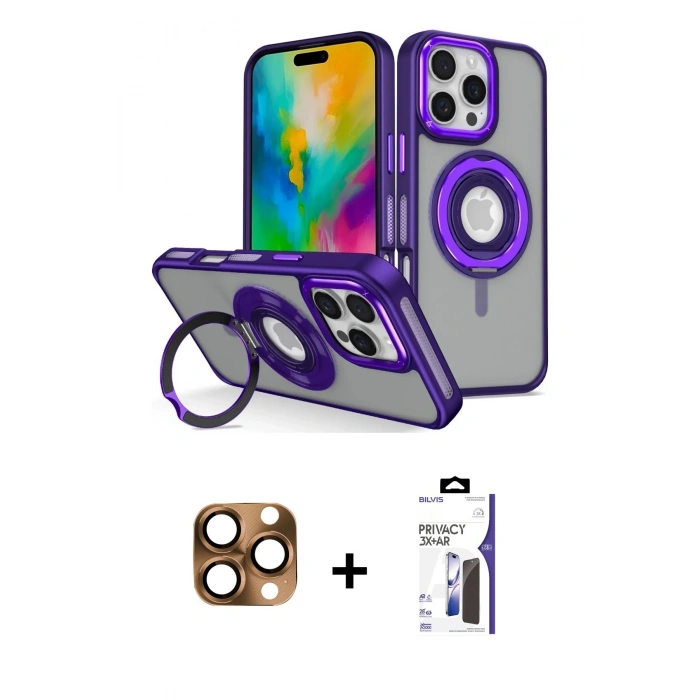 MARSİLYAN™- iPhone 16 Pro Max Kılıf Nova Minimal Serisi - Siyah Bilvis 3X AR Hayalet Cam Ekran Koruyucu + Pers Alüminyum Kamera Lens - CLTM