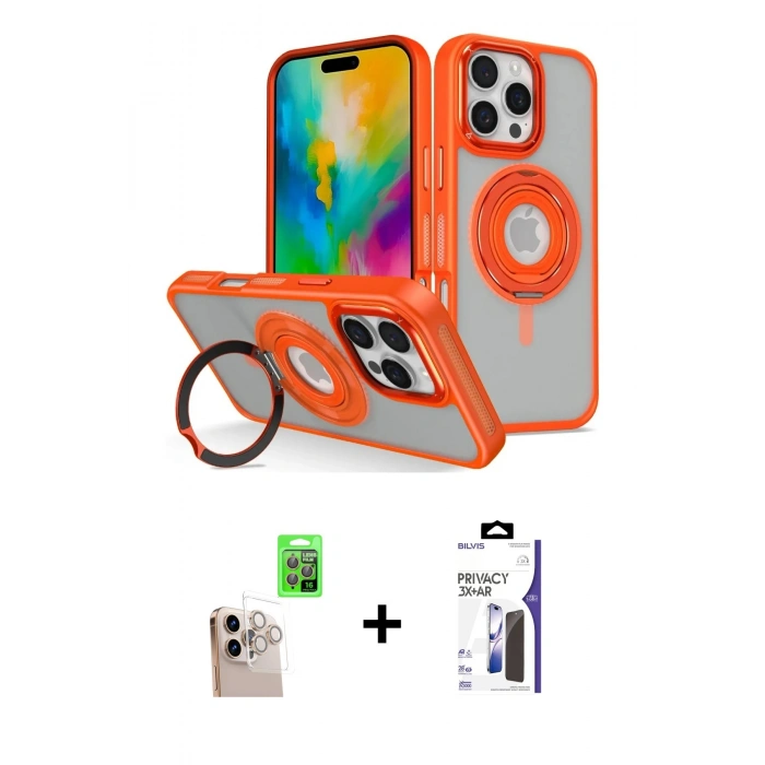 MARSİLYAN™- iPhone 16 Pro Max Kılıf Nova Minimal Serisi - Siyah Bilvis 3X AR Hayalet Cam Ekran Koruyucu + Raze Metal Kamera Lens - NLGY
