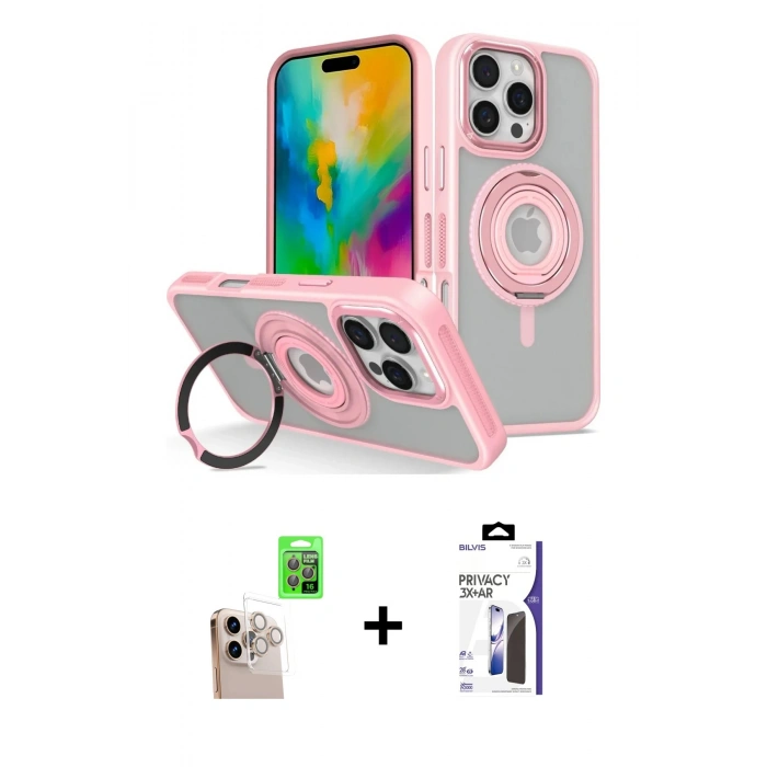 MARSİLYAN™- iPhone 16 Pro Max Kılıf Nova Minimal Serisi - Siyah Bilvis 3X AR Hayalet Cam Ekran Koruyucu + Raze Metal Kamera Lens - NLGY