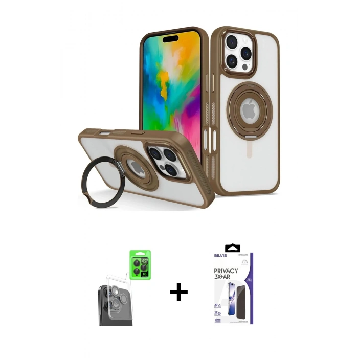 MARSİLYAN™- iPhone 16 Pro Max Kılıf Nova Minimal Serisi - Siyah Bilvis 3X AR Hayalet Cam Ekran Koruyucu + Raze Metal Kamera Lens - SH