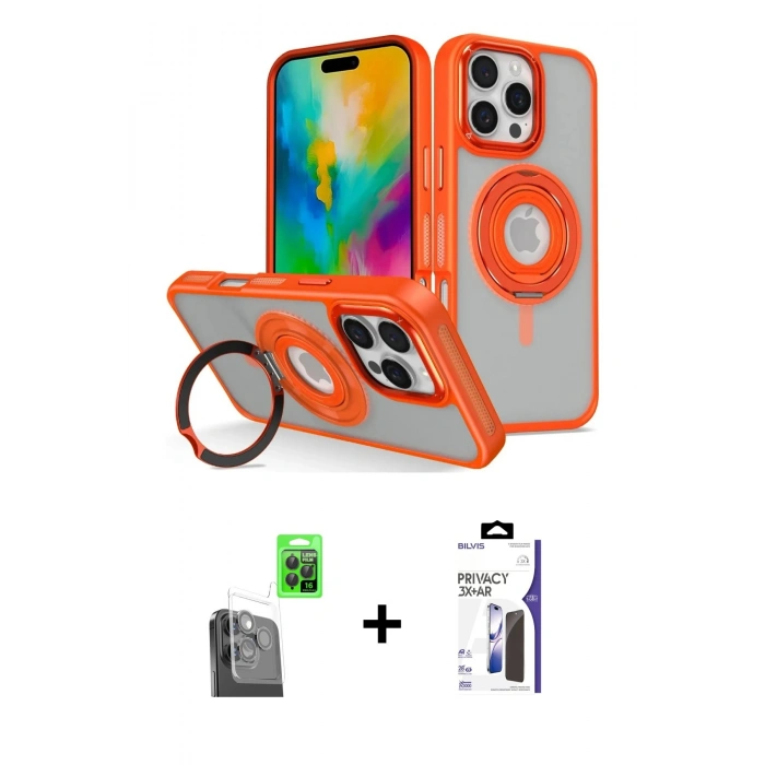 MARSİLYAN™- iPhone 16 Pro Max Kılıf Nova Minimal Serisi - Siyah Bilvis 3X AR Hayalet Cam Ekran Koruyucu + Raze Metal Kamera Lens - SH