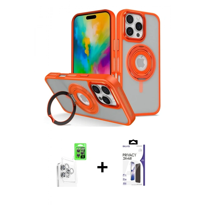 MARSİLYAN™- iPhone 16 Pro Max Kılıf Nova Minimal Serisi - Siyah Bilvis 3X AR Hayalet Cam Ekran Koruyucu + Raze Metal Kamera Lens - BZ