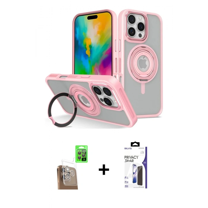 MARSİLYAN™- iPhone 16 Pro Max Kılıf Nova Minimal Serisi - Siyah Bilvis 3X AR Hayalet Cam Ekran Koruyucu + Raze Metal Kamera Lens - CLTM