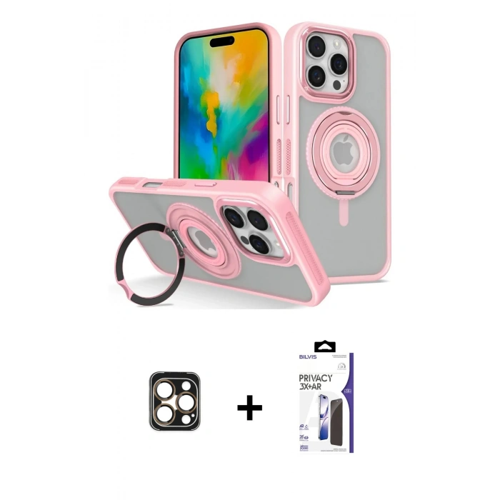 MARSİLYAN™- iPhone 16 Pro Max Kılıf Nova Minimal Serisi - Siyah Bilvis 3X AR Hayalet Cam Ekran Koruyucu + PVD Metal Kamera Lens - GD