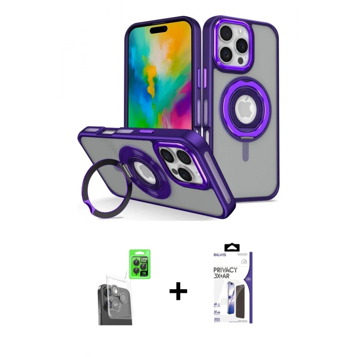 MARSİLYAN™- iPhone 16 Pro Max Kılıf Nova Minimal Serisi - Siyah Bilvis 3X AR Hayalet Cam Ekran Koruyucu + Raze Metal Kamera Lens - SH