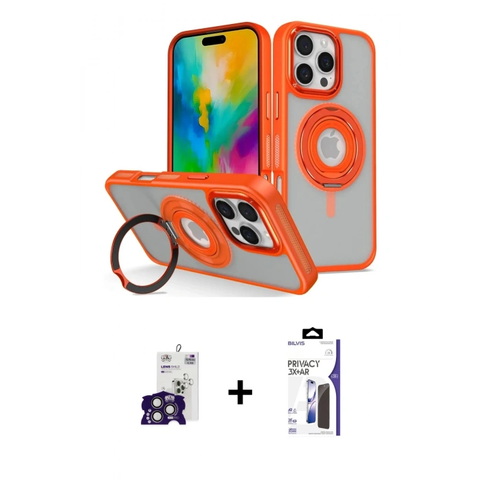 MARSİLYAN™- iPhone 16 Pro Max Kılıf Nova Minimal Serisi - Siyah Bilvis 3X AR Hayalet Cam Ekran Koruyucu + Bilvis Titan Kamera Lens - TMGI