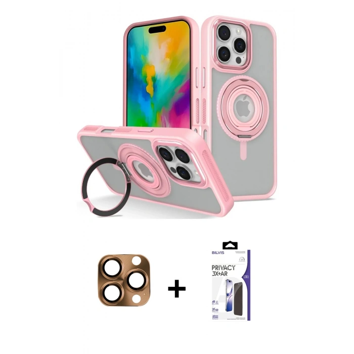 MARSİLYAN™- iPhone 16 Pro Max Kılıf Nova Minimal Serisi - Siyah Bilvis 3X AR Hayalet Cam Ekran Koruyucu + Pers Alüminyum Kamera Lens - CLTM