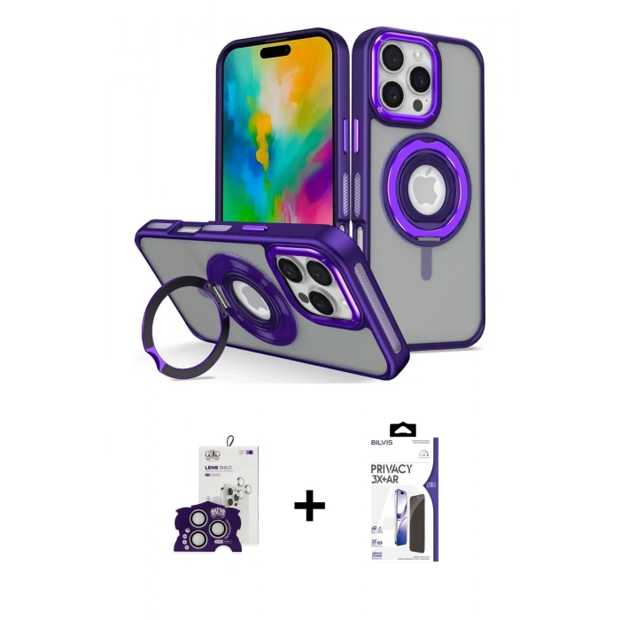 MARSİLYAN™- iPhone 16 Pro Max Kılıf Nova Minimal Serisi - Siyah Bilvis 3X AR Hayalet Cam Ekran Koruyucu + Bilvis Titan Kamera Lens - GS
