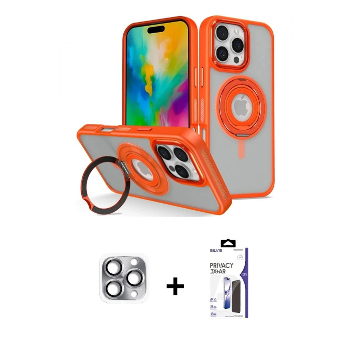 MARSİLYAN™- iPhone 16 Pro Max Kılıf Nova Minimal Serisi - Siyah Bilvis 3X AR Hayalet Cam Ekran Koruyucu + Pers Alüminyum Kamera Lens - GI
