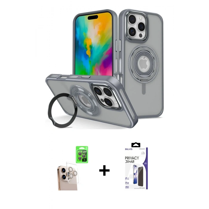MARSİLYAN™- iPhone 16 Pro Max Kılıf Nova Minimal Serisi - Siyah Bilvis 3X AR Hayalet Cam Ekran Koruyucu + Raze Metal Kamera Lens - NLGY