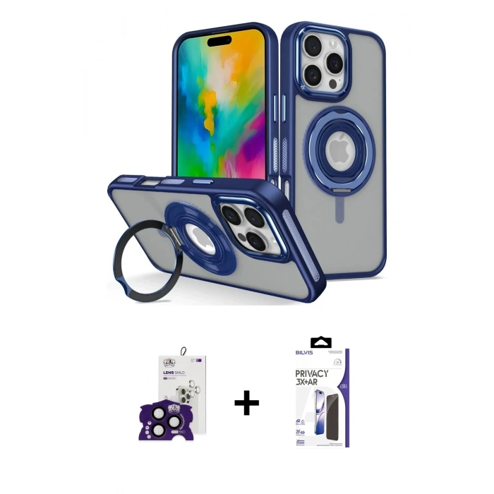 MARSİLYAN™- iPhone 16 Pro Max Kılıf Nova Minimal Serisi - Siyah Bilvis 3X AR Hayalet Cam Ekran Koruyucu + Bilvis Titan Kamera Lens - SH