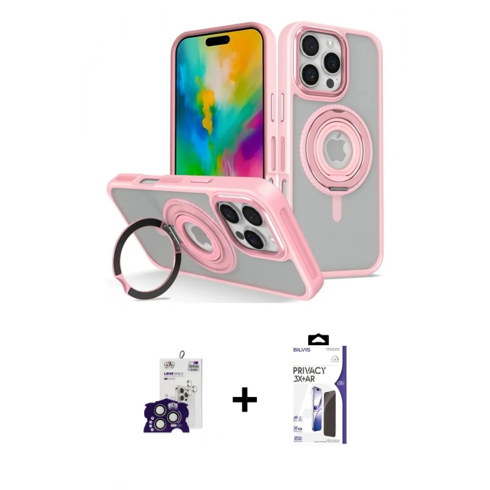 MARSİLYAN™- iPhone 16 Pro Max Kılıf Nova Minimal Serisi - Siyah Bilvis 3X AR Hayalet Cam Ekran Koruyucu + Bilvis Titan Kamera Lens - TMGI