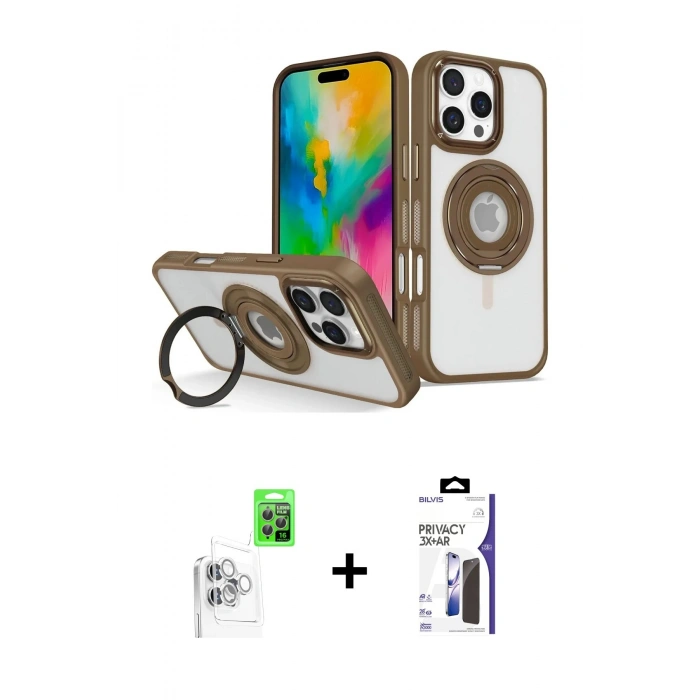 MARSİLYAN™- iPhone 16 Pro Max Kılıf Nova Minimal Serisi - Siyah Bilvis 3X AR Hayalet Cam Ekran Koruyucu + Raze Metal Kamera Lens - BZ