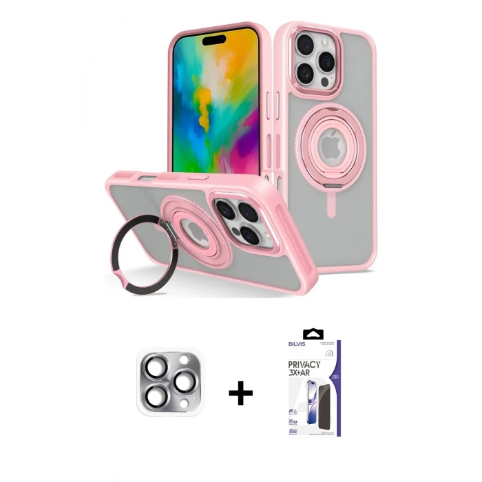 MARSİLYAN™- iPhone 16 Pro Max Kılıf Nova Minimal Serisi - Siyah Bilvis 3X AR Hayalet Cam Ekran Koruyucu + Pers Alüminyum Kamera Lens - GI