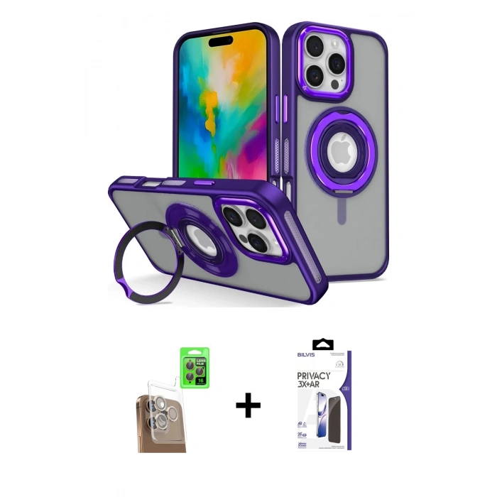 MARSİLYAN™- iPhone 16 Pro Max Kılıf Nova Minimal Serisi - Siyah Bilvis 3X AR Hayalet Cam Ekran Koruyucu + Raze Metal Kamera Lens - CLTM