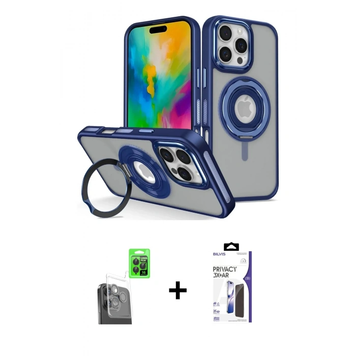 MARSİLYAN™- iPhone 16 Pro Max Kılıf Nova Minimal Serisi - Siyah Bilvis 3X AR Hayalet Cam Ekran Koruyucu + Raze Metal Kamera Lens - SH