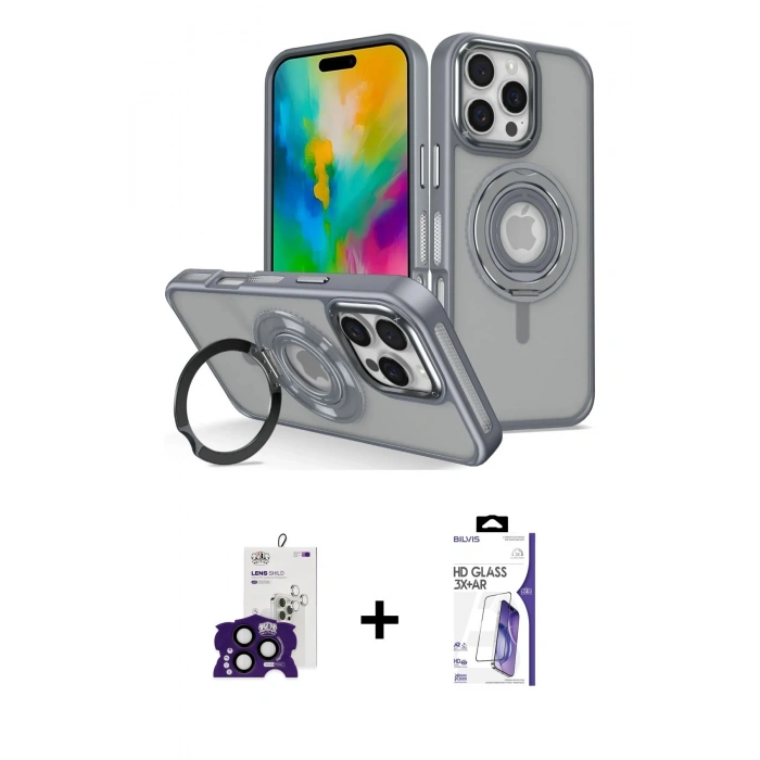MARSİLYAN™- iPhone 16 Pro Max Kılıf Nova Minimal Serisi - Siyah Bilvis 3X AR HD Cam Ekran Koruyucu + Bilvis Titan Kamera Lens - SH