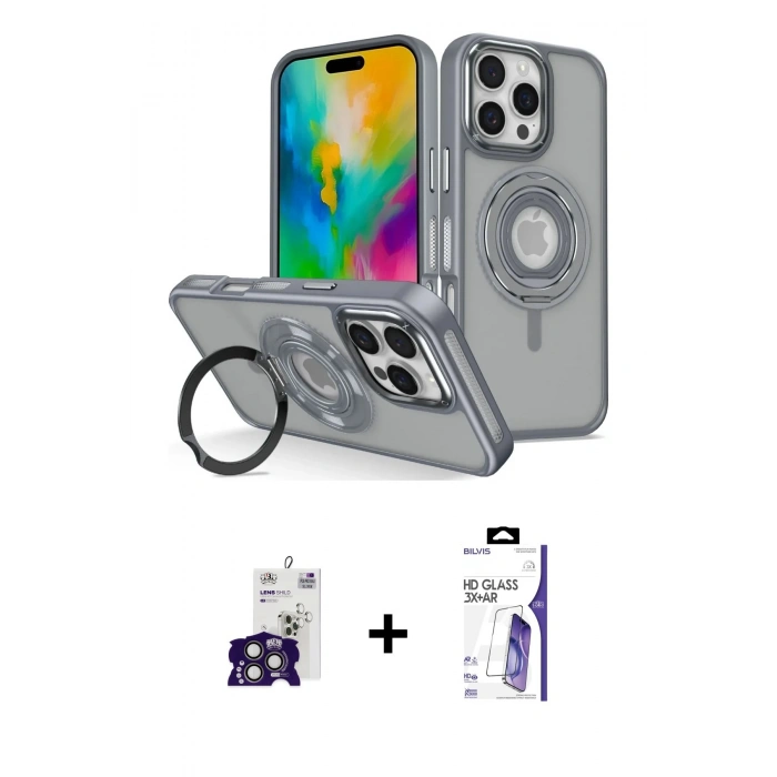 MARSİLYAN™- iPhone 16 Pro Max Kılıf Nova Minimal Serisi - Siyah Bilvis 3X AR HD Cam Ekran Koruyucu + Bilvis Titan Kamera Lens - TMGI