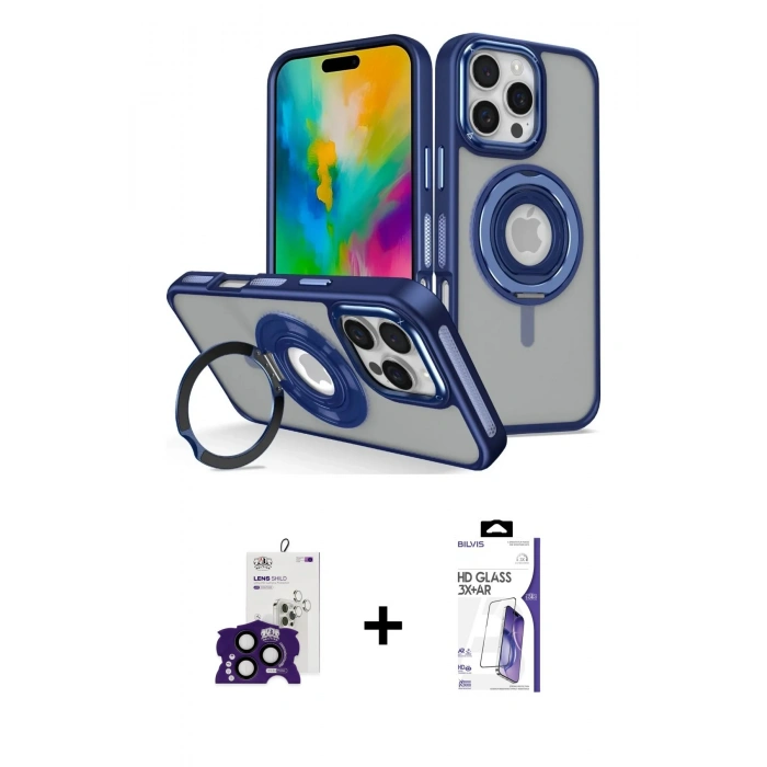 MARSİLYAN™- iPhone 16 Pro Max Kılıf Nova Minimal Serisi - Siyah Bilvis 3X AR HD Cam Ekran Koruyucu + Bilvis Titan Kamera Lens - SH