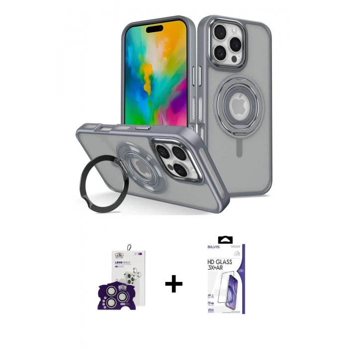 MARSİLYAN™- iPhone 16 Pro Max Kılıf Nova Minimal Serisi - Siyah Bilvis 3X AR HD Cam Ekran Koruyucu + Bilvis Titan Kamera Lens - GS
