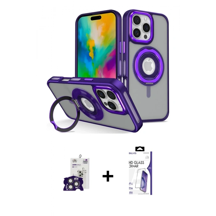 MARSİLYAN™- iPhone 16 Pro Max Kılıf Nova Minimal Serisi - Siyah Bilvis 3X AR HD Cam Ekran Koruyucu + Bilvis Titan Kamera Lens - TMGI