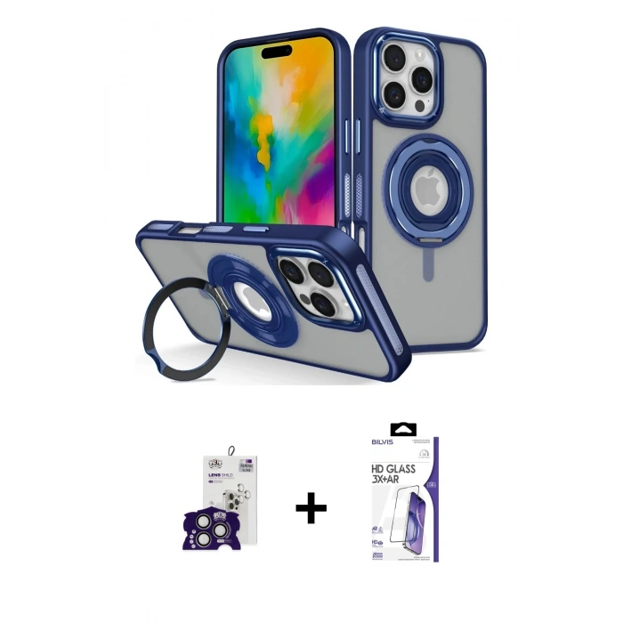 MARSİLYAN™- iPhone 16 Pro Max Kılıf Nova Minimal Serisi - Siyah Bilvis 3X AR HD Cam Ekran Koruyucu + Bilvis Titan Kamera Lens - TMGI