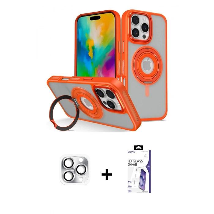 MARSİLYAN™- iPhone 16 Pro Max Kılıf Nova Minimal Serisi - Siyah Bilvis 3X AR HD Cam Ekran Koruyucu + Pers Alüminyum Kamera Lens - GS