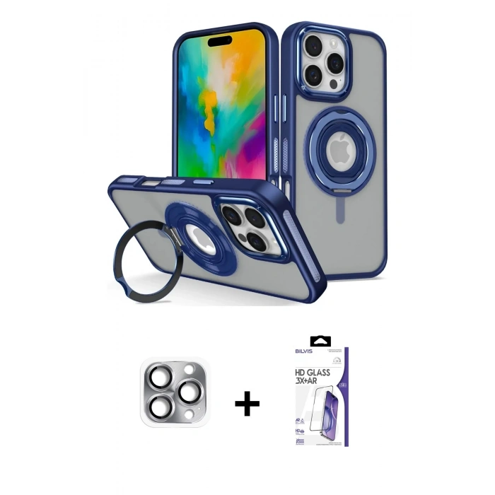 MARSİLYAN™- iPhone 16 Pro Max Kılıf Nova Minimal Serisi - Siyah Bilvis 3X AR HD Cam Ekran Koruyucu + Pers Alüminyum Kamera Lens - GI