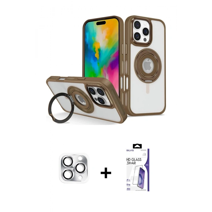 MARSİLYAN™- iPhone 16 Pro Max Kılıf Nova Minimal Serisi - Siyah Bilvis 3X AR HD Cam Ekran Koruyucu + Pers Alüminyum Kamera Lens - GS