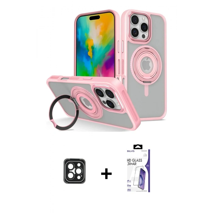 MARSİLYAN™- iPhone 16 Pro Max Kılıf Nova Minimal Serisi - Siyah Bilvis 3X AR HD Cam Ekran Koruyucu + PVD Metal Kamera Lens - SH