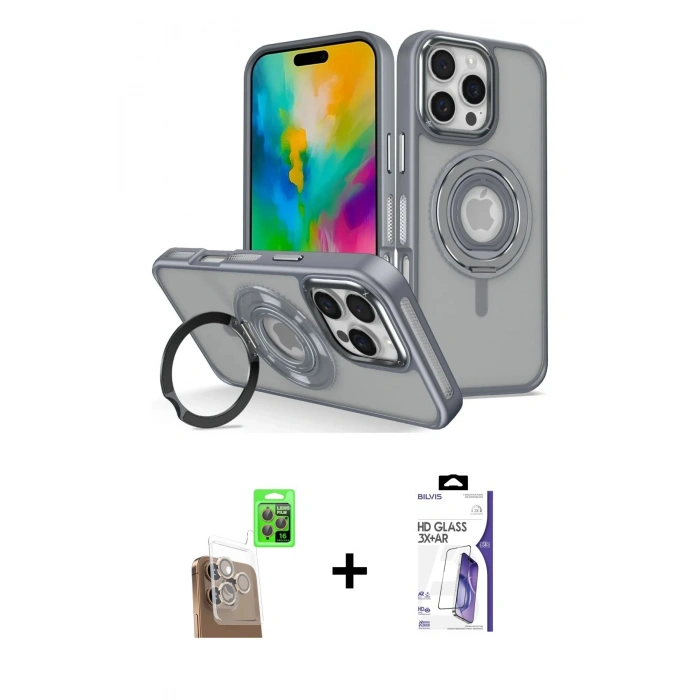 MARSİLYAN™- iPhone 16 Pro Max Kılıf Nova Minimal Serisi - Siyah Bilvis 3X AR HD Cam Ekran Koruyucu + Raze Metal Kamera Lens - CLTM